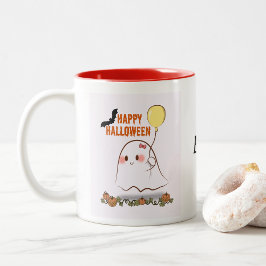 Schattigee Halloween Ghost Holding Balloon Tweekleurige Koffiemok