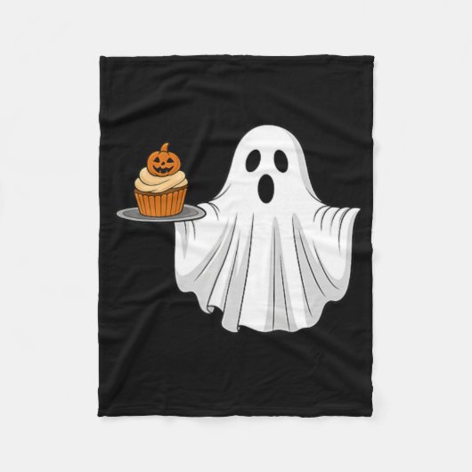 Schattigee Halloween Ghost Holding Pumpkin Cupcake Fleece Deken (Voorkant)