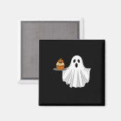 Schattigee Halloween Ghost Holding Pumpkin Cupcake Magneet (Voorkant / Achterkant)