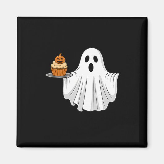 Schattigee Halloween Ghost Holding Pumpkin Cupcake Magneet (Voorkant)