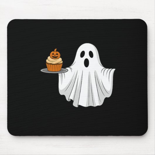Schattigee Halloween Ghost Holding Pumpkin Cupcake Muismat (Voorkant)