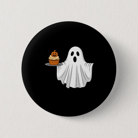Schattigee Halloween Ghost Holding Pumpkin Cupcake Ronde Button 5,7 Cm (Voorkant)