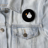 Schattigee Halloween Ghost Holding Pumpkin Cupcake Ronde Button 5,7 Cm (In situ)