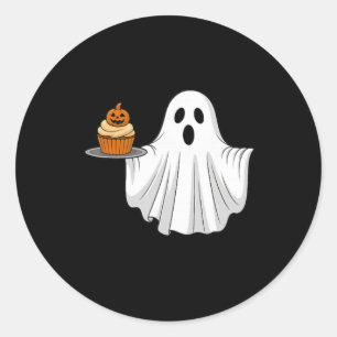 Schattigee Halloween Ghost Holding Pumpkin Cupcake Ronde Sticker