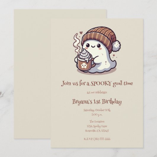 Schattigee Halloween Ghost in Herfst Beanie & Hot  Kaart (Voorkant / Achterkant)