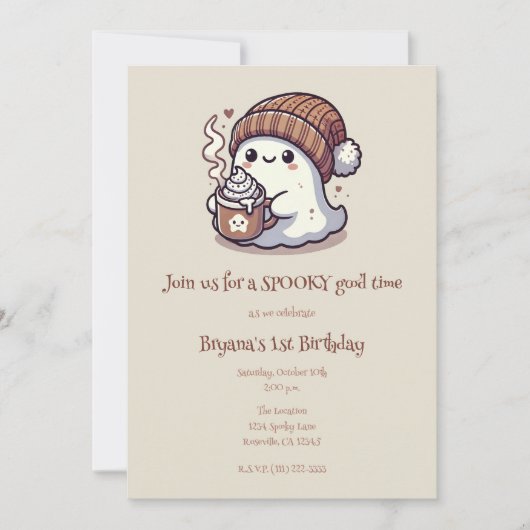 Schattigee Halloween Ghost in Herfst Beanie & Hot  Kaart (Voorkant)