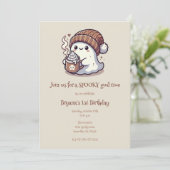 Schattigee Halloween Ghost in Herfst Beanie & Hot  Kaart (Staand voorkant)