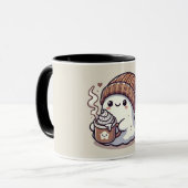 Schattigee Halloween Ghost in Herfst Beanie & Hot Mok (Voorkant links)