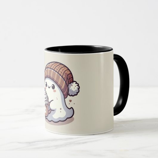 Schattigee Halloween Ghost in Herfst Beanie & Hot Mok (Voorkant rechts)