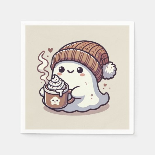 Schattigee Halloween Ghost in Herfst Beanie & Hot Servet (Voorkant)