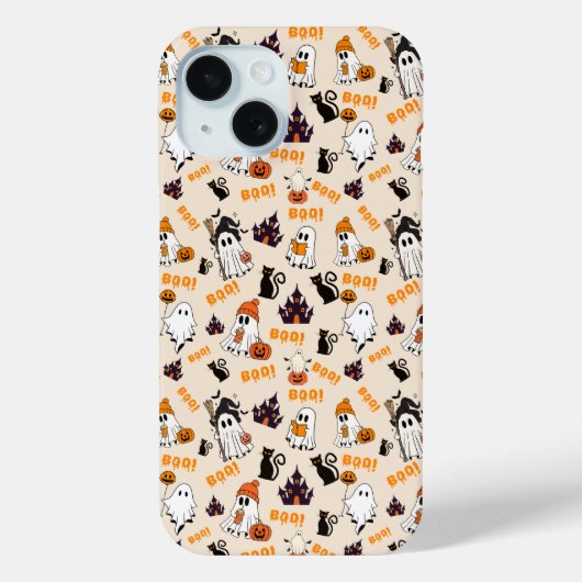Schattigee Halloween Ghost iPhone 15 Hoesje – Spoo (Achterkant)