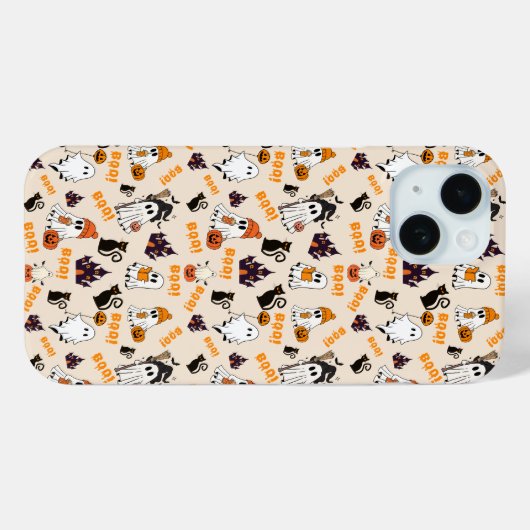 Schattigee Halloween Ghost iPhone 15 Hoesje – Spoo (Achterkant (horizontaal))