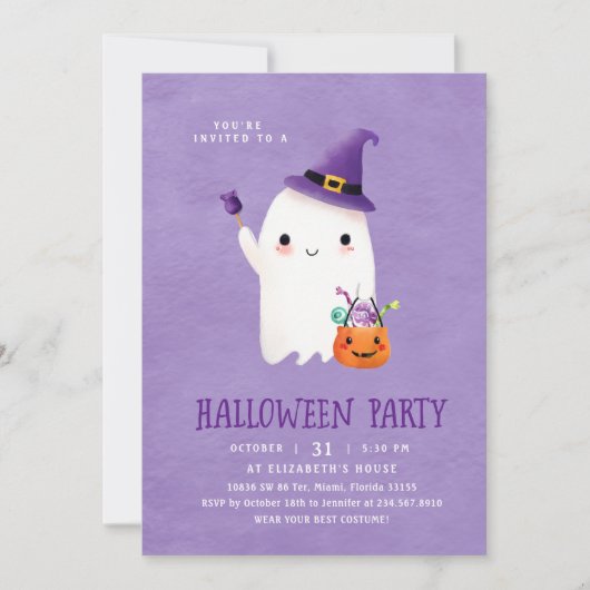 Schattigee Halloween Ghost Kinder Partij Kaart (Voorkant)