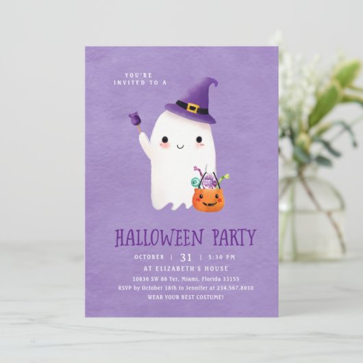 Schattigee Halloween Ghost Kinder Partij Kaart (Staand voorkant)