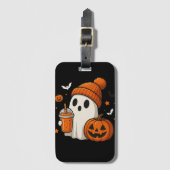 Schattigee Halloween Ghost met pompoen en Drink Bagagelabel (Voorkant (verticaal))