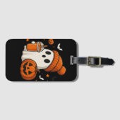 Schattigee Halloween Ghost met pompoen en Drink Bagagelabel (Voorkant (horizontaal))
