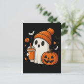 Schattigee Halloween Ghost met pompoen en Drink Briefkaart (Staand voorkant)