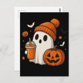 Schattigee Halloween Ghost met pompoen en Drink Briefkaart (Voorkant / Achterkant)