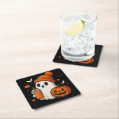 Schattigee Halloween Ghost met pompoen en Drink Kartonnen Onderzetters (Insitu)