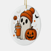 Schattigee Halloween Ghost met pompoen en Drink Keramisch Ornament (Rechts)