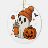 Schattigee Halloween Ghost met pompoen en Drink Keramisch Ornament (Links)