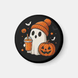 Schattigee Halloween Ghost met pompoen en Drink Magneet