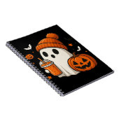 Schattigee Halloween Ghost met pompoen en Drink Notitieboek (Rechterzijde)
