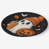 Schattigee Halloween Ghost met pompoen en Drink Papieren Bordje (Gekanteld)