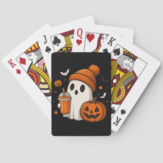 Schattigee Halloween Ghost met pompoen en Drink Pokerkaarten (Achterkant)