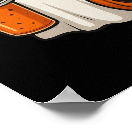 Schattigee Halloween Ghost met pompoen en Drink Poster (Hoek)