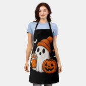 Schattigee Halloween Ghost met pompoen en Drink Schort (Gedragen)