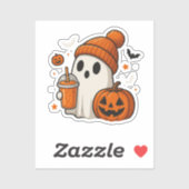 Schattigee Halloween Ghost met pompoen en Drink Sticker (Vel)