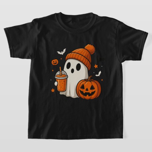 Schattigee Halloween Ghost met pompoen en Drink T-shirt (Laagn)