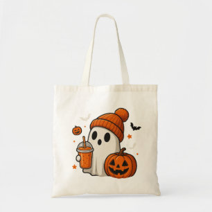Schattigee Halloween Ghost met pompoen en Drink Tote Bag