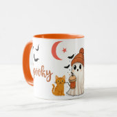 Schattigee Halloween Ghost met Pumpkin Spice Coffe Mok (Voorkant links)