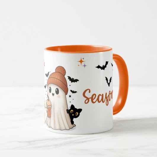 Schattigee Halloween Ghost met Pumpkin Spice Coffe Mok (Voorkant rechts)