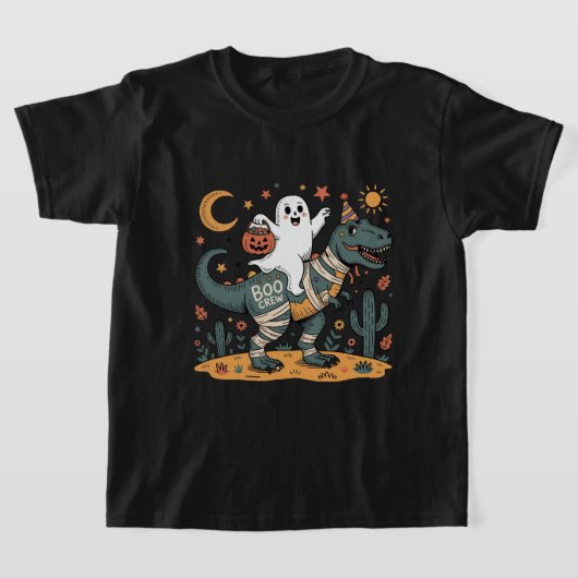 Schattigee Halloween, Ghost op Mummy T-Rex met pom T-shirt (Laagn)