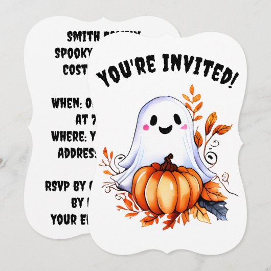 Schattigee Halloween Ghost Party Kaart (Voorkant / Achterkant)
