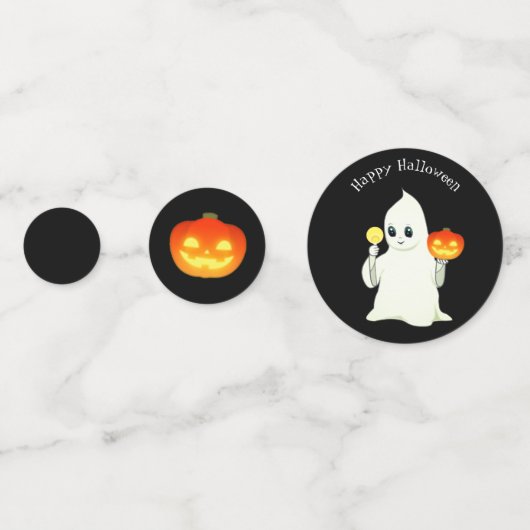 Schattigee Halloween Ghost, pompoen op zwart en Si Confetti (Achterkanten)