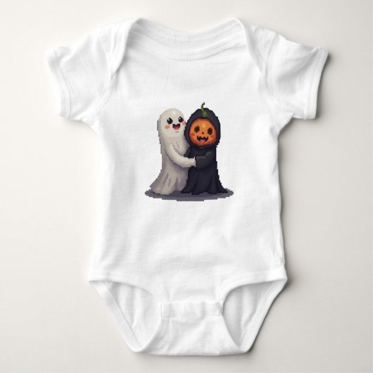 Schattigee Halloween Ghost & Pumkin Baby Bodysuit (Voorkant)