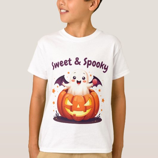 Schattigee Halloween Ghost Pumpkin Design T-shirt (Voorkant)