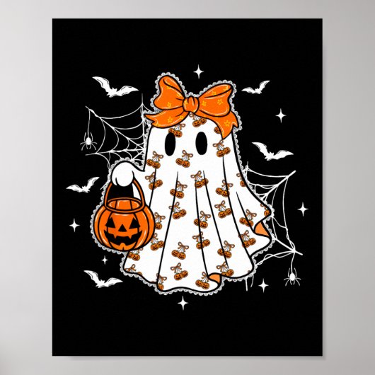 Schattigee Halloween Ghost Pumpkin Girl Coquette S Poster (Voorkant)