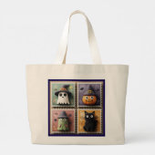 Schattigee Halloween Ghost, Pumpkin, Zombie & Cat  Grote Tote Bag (Achterkant)