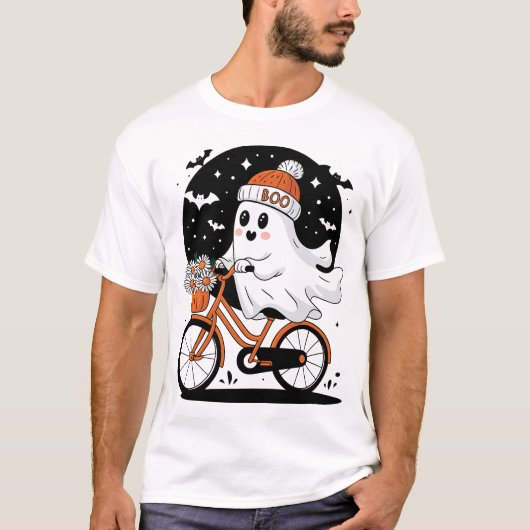Schattigee Halloween Ghost Riding Bicycle Hallowee T-shirt (Voorkant)