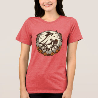 Schattigee Halloween Ghost Riding Bicycle Tri-Blend Shirt