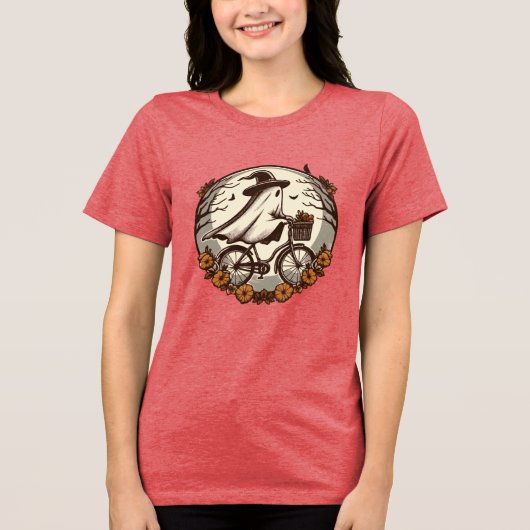 Schattigee Halloween Ghost Riding Bicycle Tri-Blend Shirt (Voorkant)