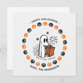 Schattigee Halloween Ghost Round Sticker Trick or  Kaart (Voorkant / Achterkant)