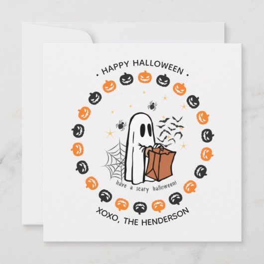 Schattigee Halloween Ghost Round Sticker Trick or  Kaart (Voorkant)