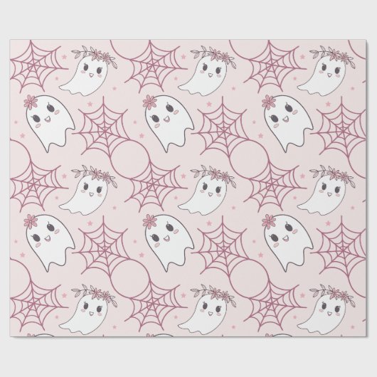 Schattigee Halloween Ghost & Spiderweb Pattern (2) Cadeaupapier (Vlak)