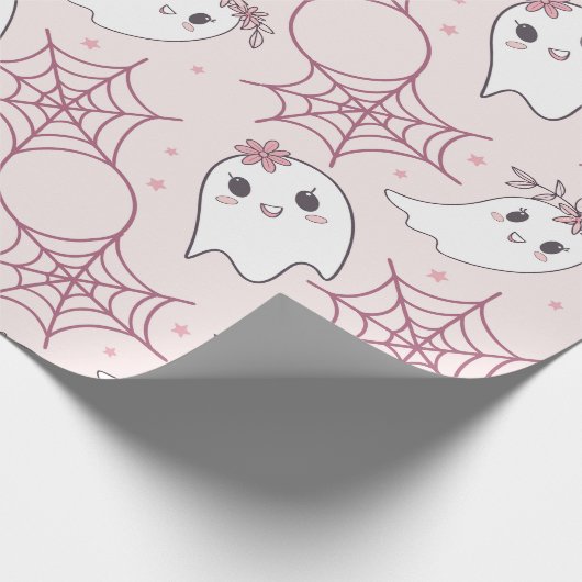 Schattigee Halloween Ghost & Spiderweb Pattern (2) Cadeaupapier (Hoek)